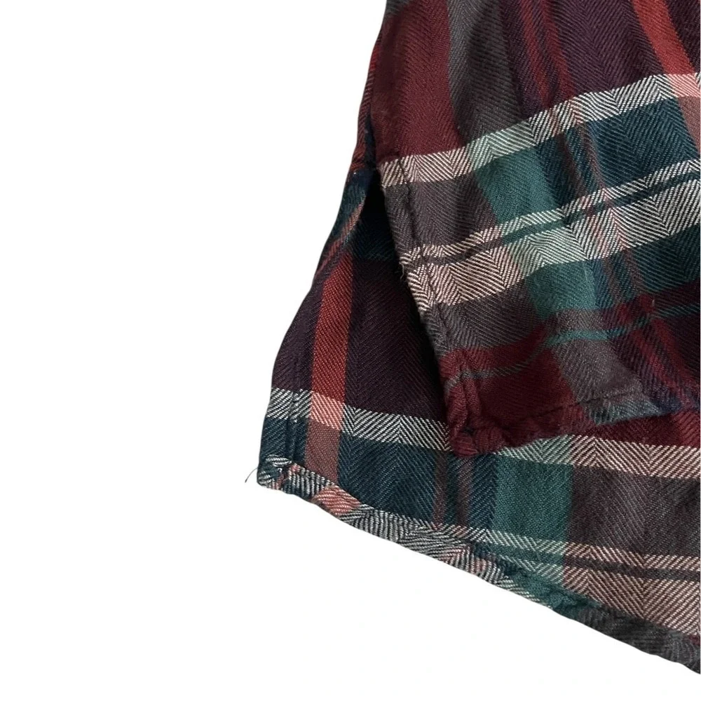 Maurices Relaxed Fit Tunic Plaid Button‎ Down Shirt XXL Burgundy Navy Rayon